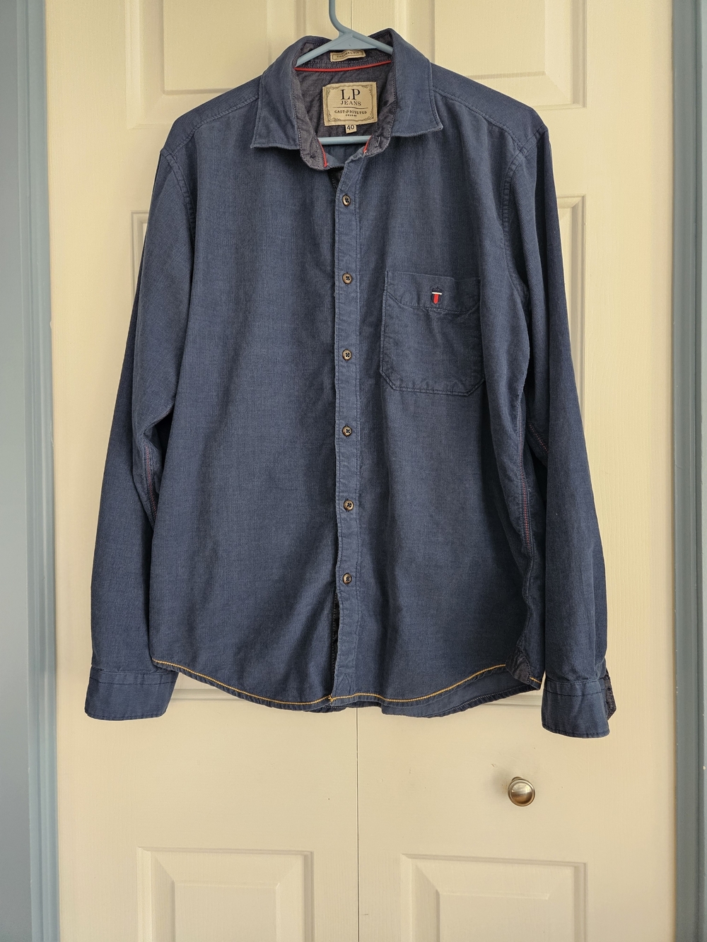 Corduroy Indigo Blue Casual Button-Down Shirt, Size 40